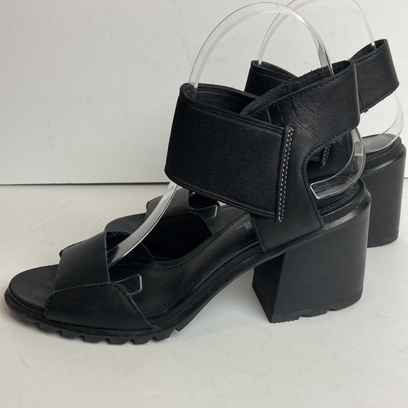 SOREL Nadia Sandal in Black Genuine Leather Size 8.5 Chunky Heel Comfort Gorp - Picture 9 of 16